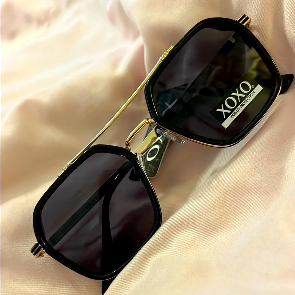 XOXO Black & Gold Oversized Geometric Sunglasses